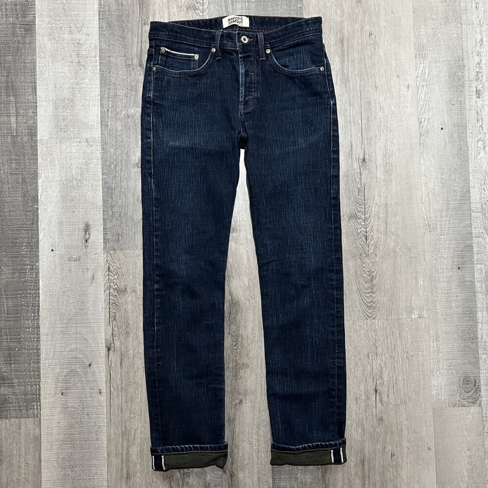 Naked And Famous Weird Guy Stretch Selvedge Straight Leg Raw Denim Jeans Sz 32